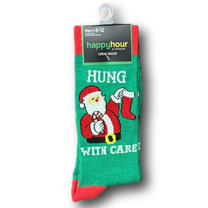 3/$18 Santa Claus "Hung With Care" Christmas Funny Novelty Socks - NWT